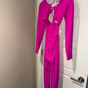 Skims fuchsia lace up jumpsuit